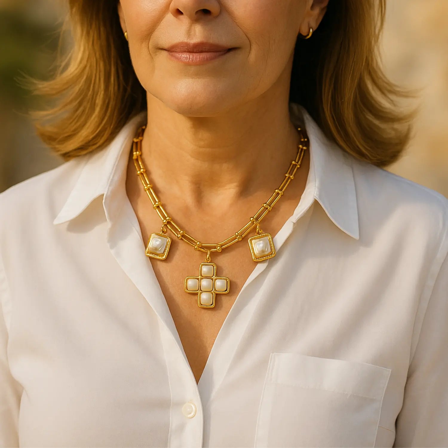 Gold Cross Necklace with Mother-of-Pearl PHOEBE'S 