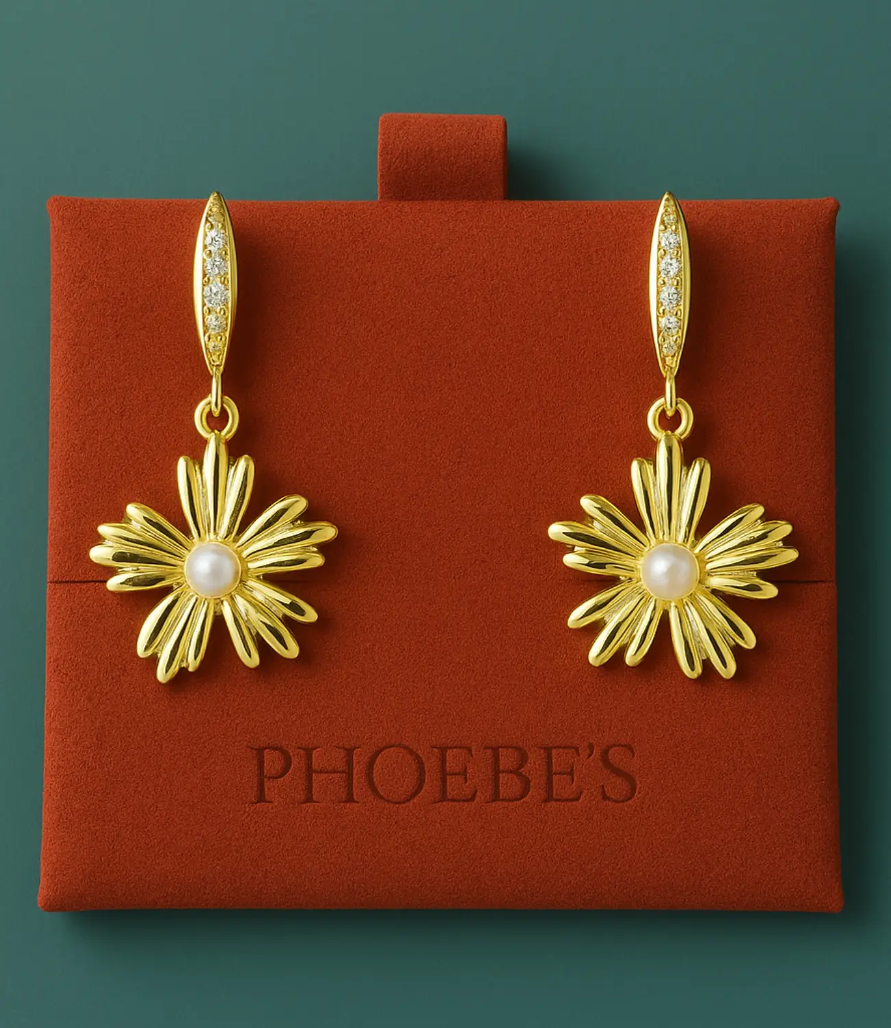 Gold Flower Earrings with Pearl PHOEBE'S 