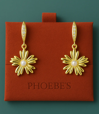 Gold Flower Earrings with Pearl PHOEBE'S 