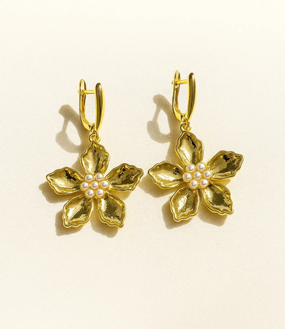 Gold Flower Earrings with Pearls PHOEBE'S 
