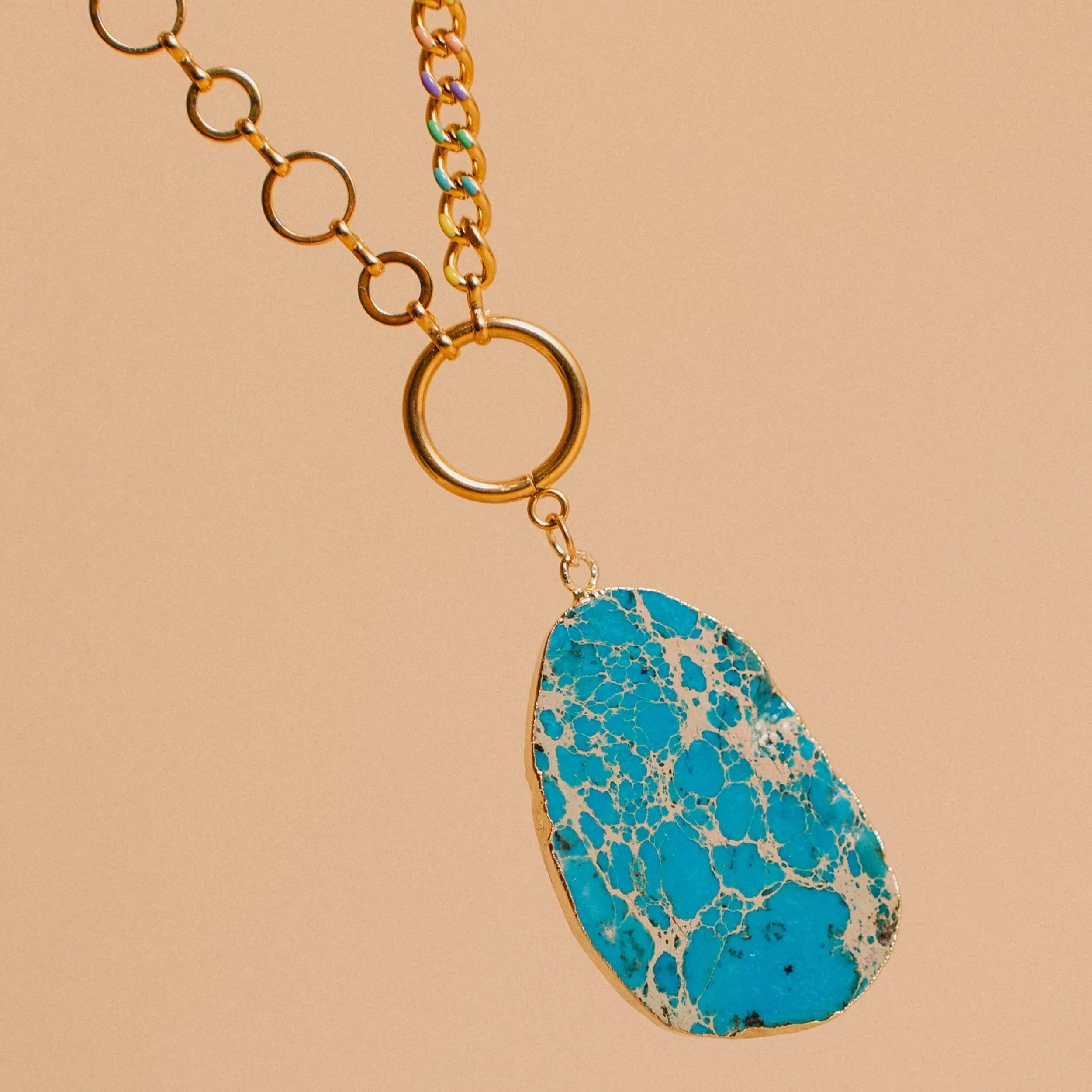 Gold Gemstone Necklace, African Turquoise Pendant, Gift for Her