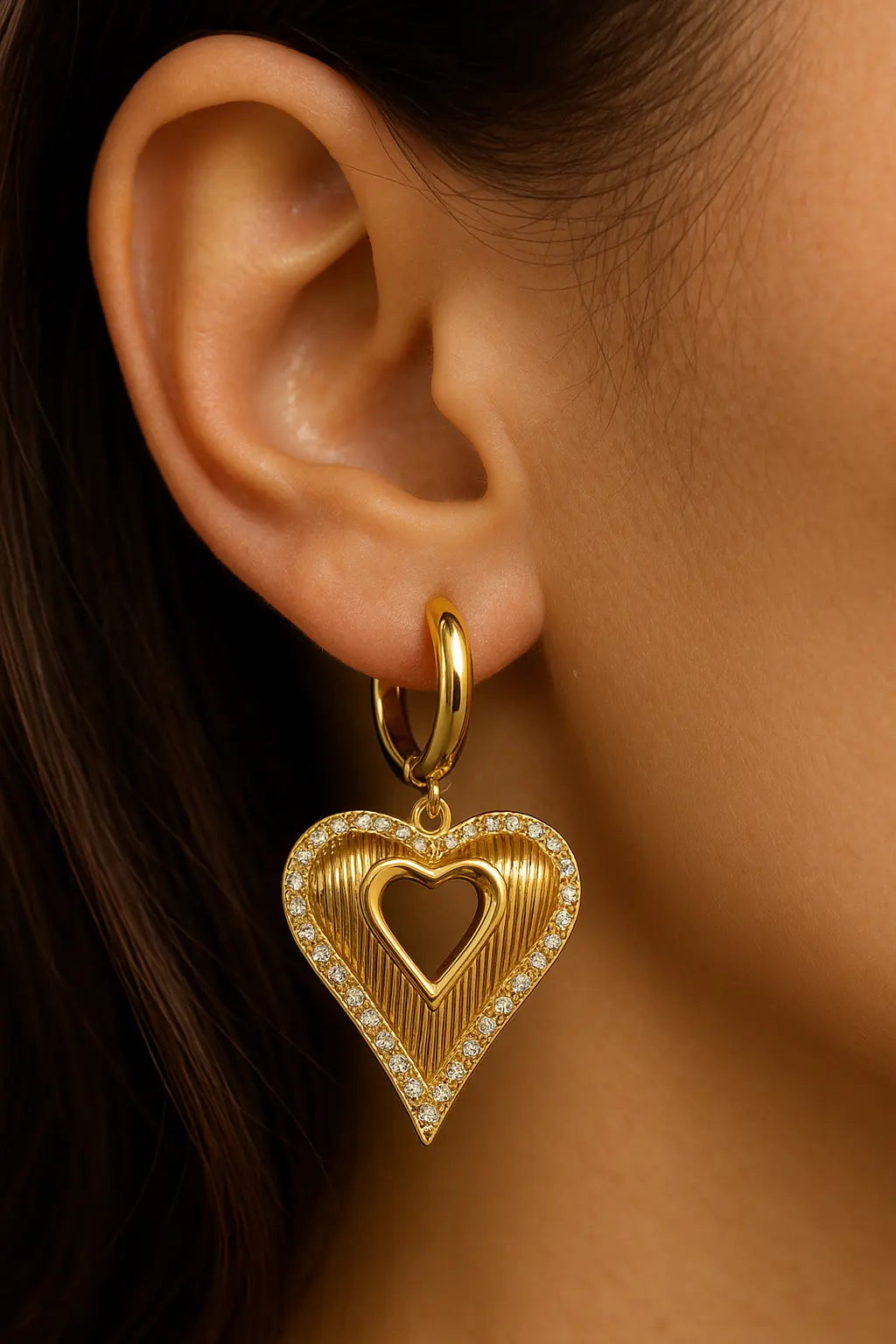 Gold Heart Earrings “Eternal Glow — Timeless Elegance with Sparkles of Light Phoebe`s  