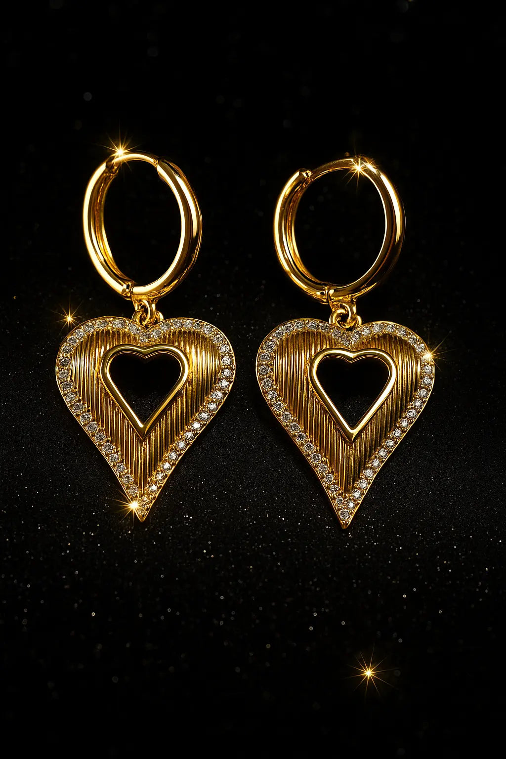 Gold Heart Earrings “Eternal Glow — Timeless Elegance with Sparkles of Light Phoebe`s  
