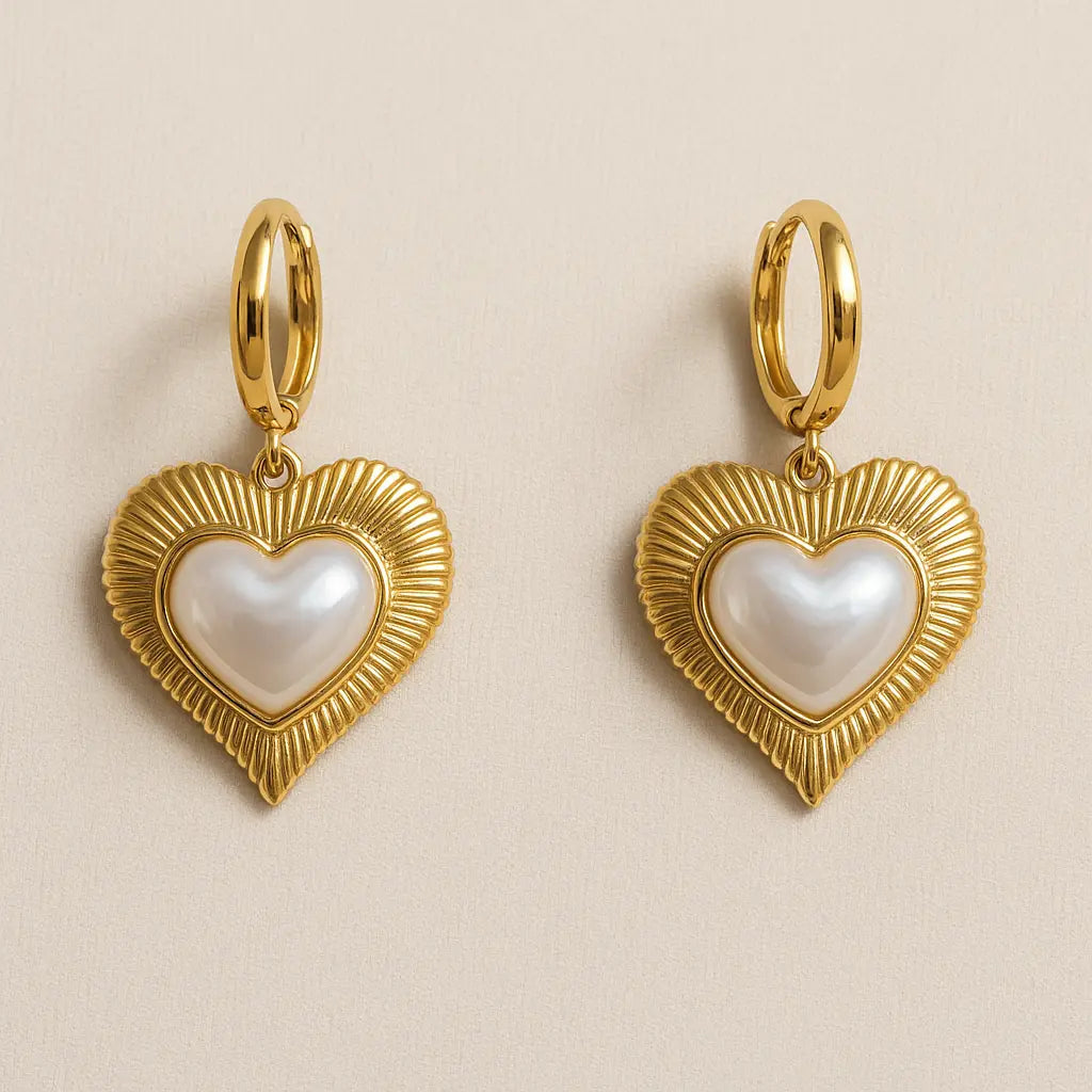 Gold Heart Earrings with Mother-of-Pearl – Eternal Love PHOEBE'S 