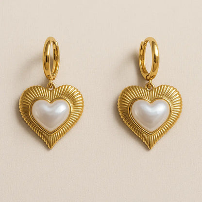 Gold Heart Earrings with Mother-of-Pearl – Eternal Love PHOEBE'S 