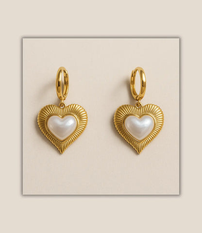 Gold Heart Earrings with Mother-of-Pearl – Eternal Love PHOEBE'S 