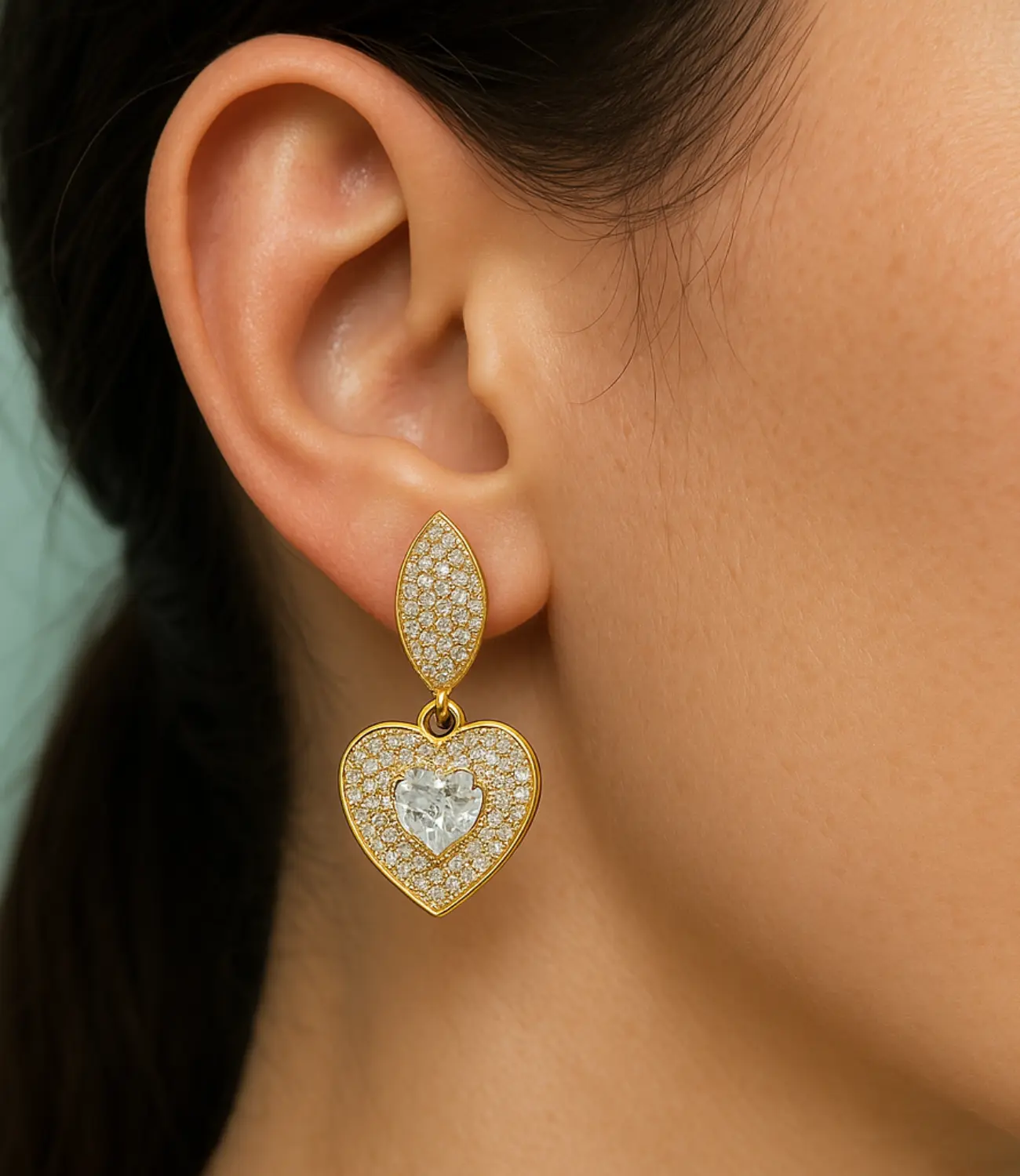 Gold Heart Earrings with Sparkling Zirconia PHOEBE'S 