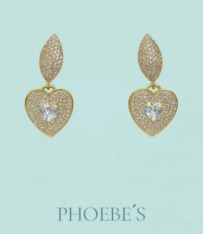 Gold Heart Earrings with Sparkling Zirconia PHOEBE'S 