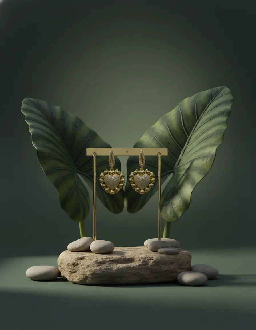 Gold Heart Earrings with Textured Finish – Elegant and Timeless Jewelry PHOEBE'S 