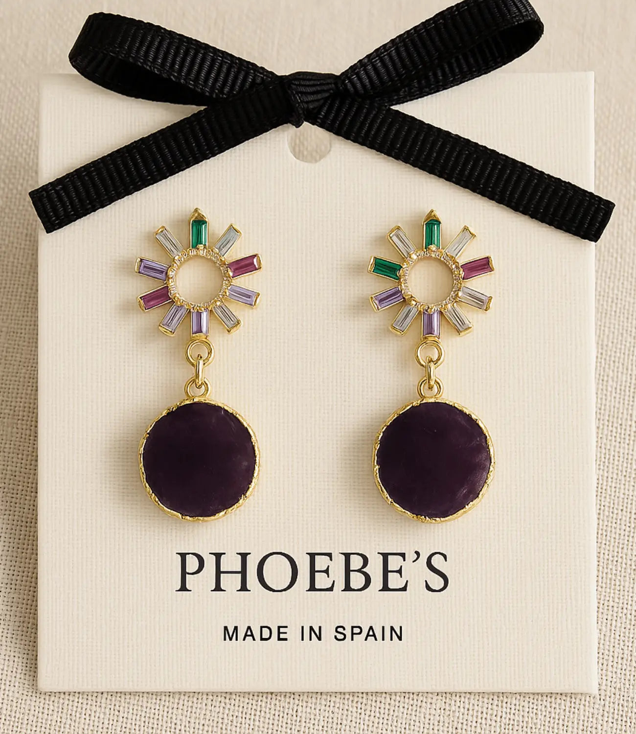 Gold Hoop Earrings with Amethyst Gemstone and Multicolor Details | PHOEBE’S PHOEBE'S 