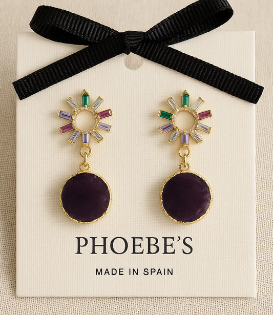 Gold Hoop Earrings with Amethyst Gemstone and Multicolor Details | PHOEBE’S PHOEBE'S 