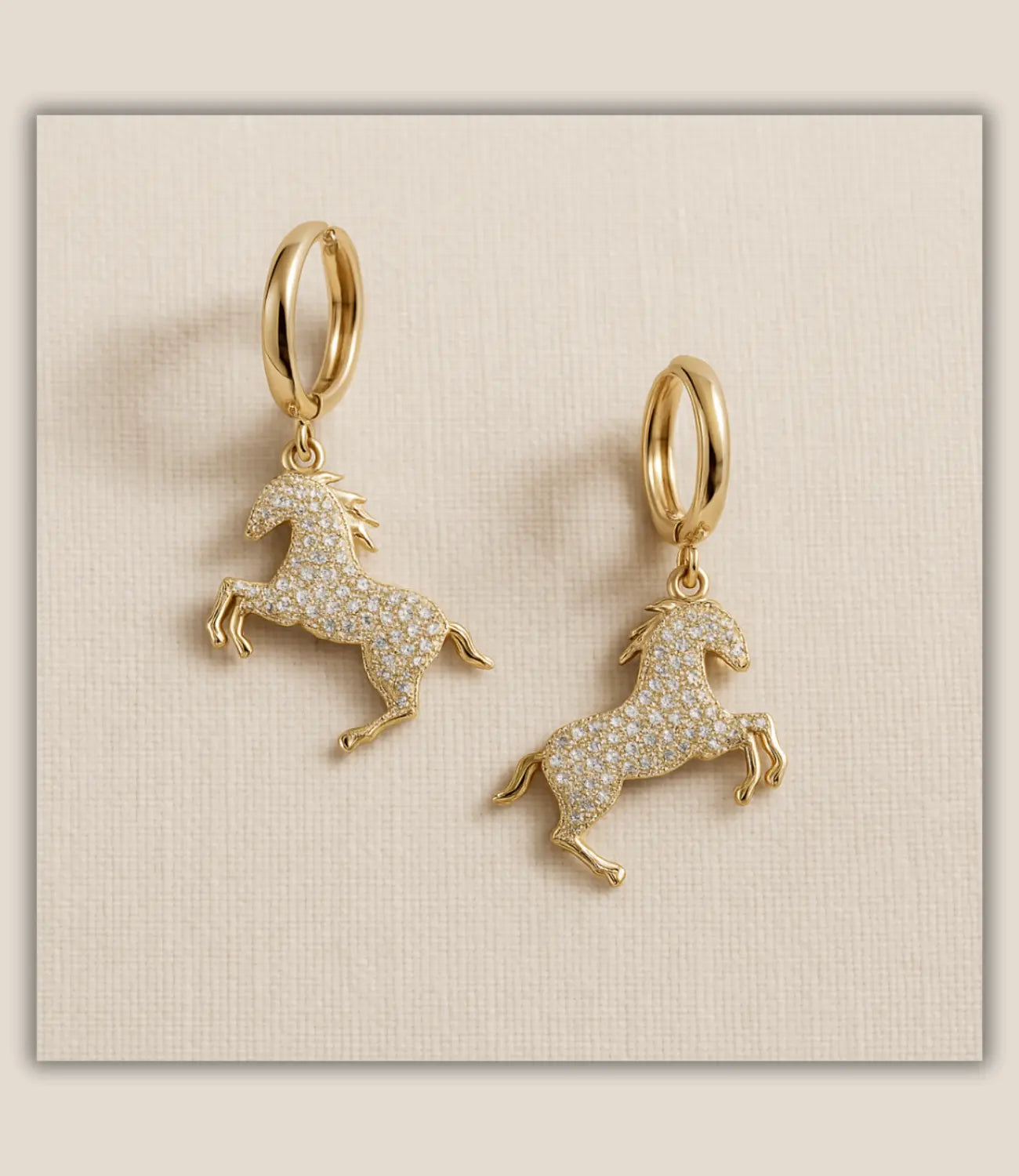 Gold Horse Charm Earrings with Zirconia PHOEBE'S 