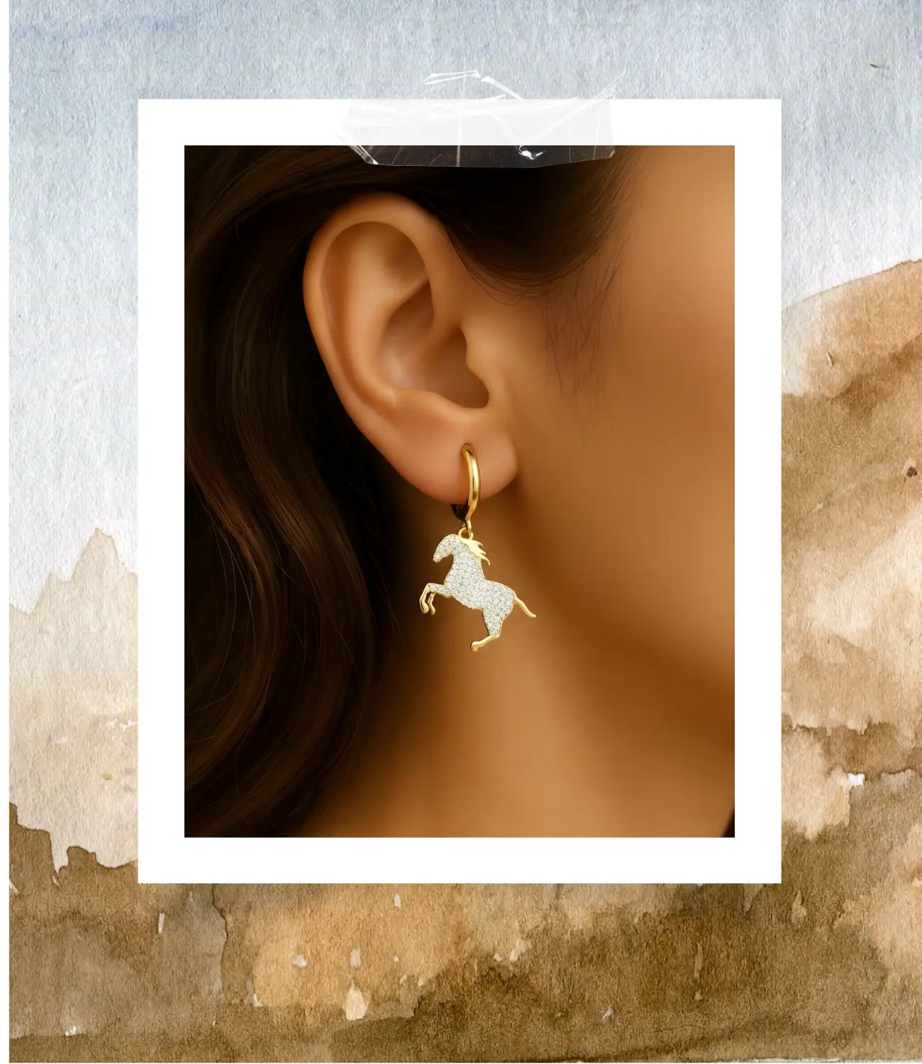 Gold Horse Charm Earrings with Zirconia PHOEBE'S 