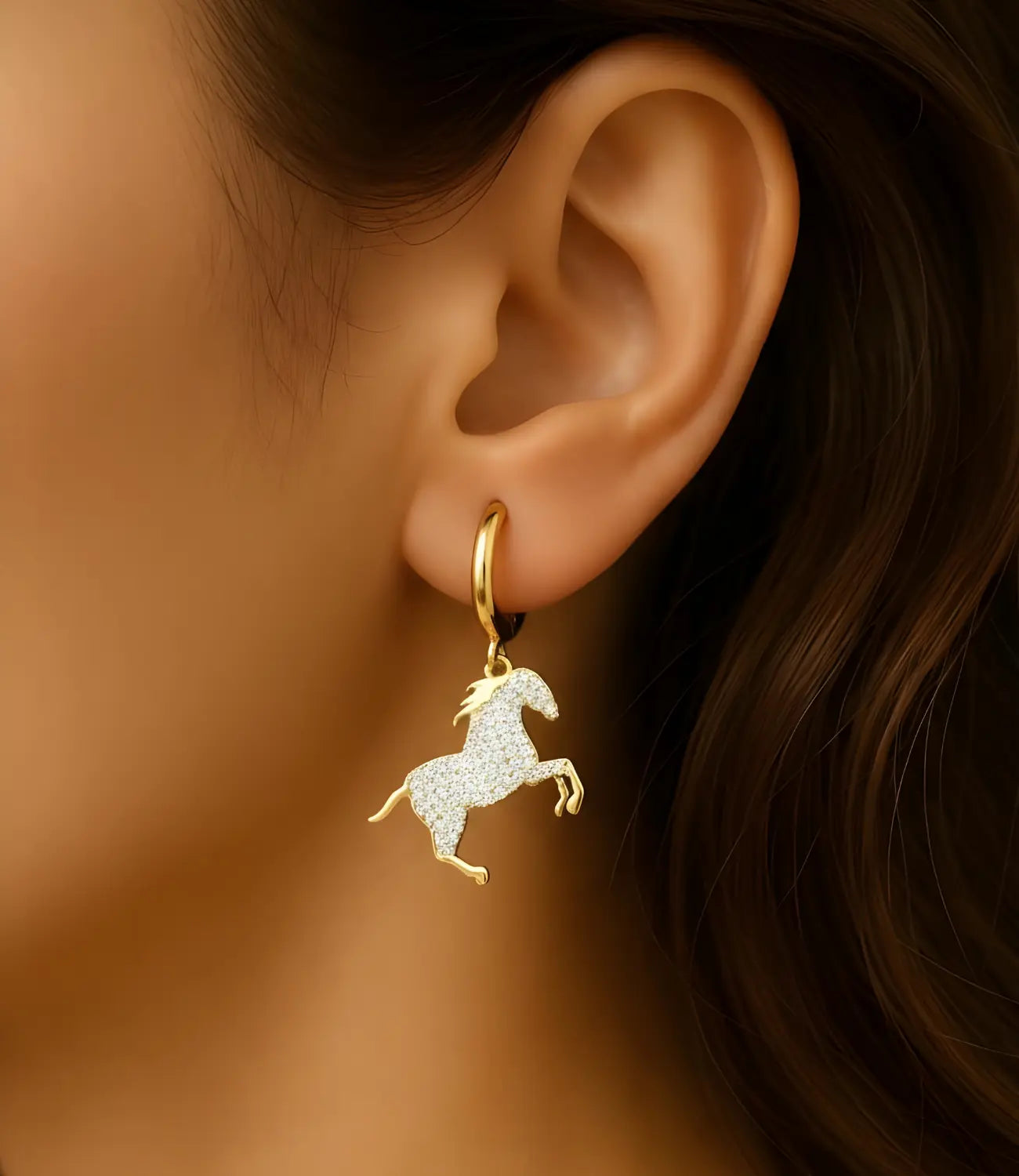 Gold Horse Charm Earrings with Zirconia PHOEBE'S 
