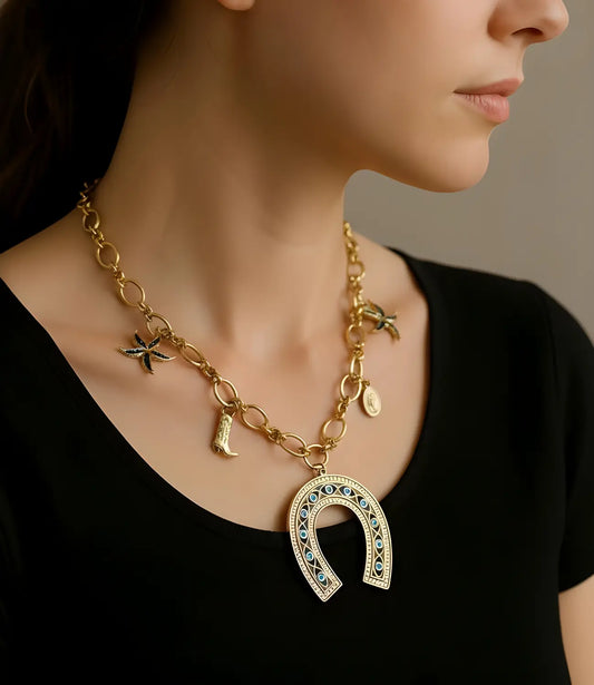 Gold Horseshoe Necklace with Charms – Amulet of Luck and Style PHOEBE'S 
