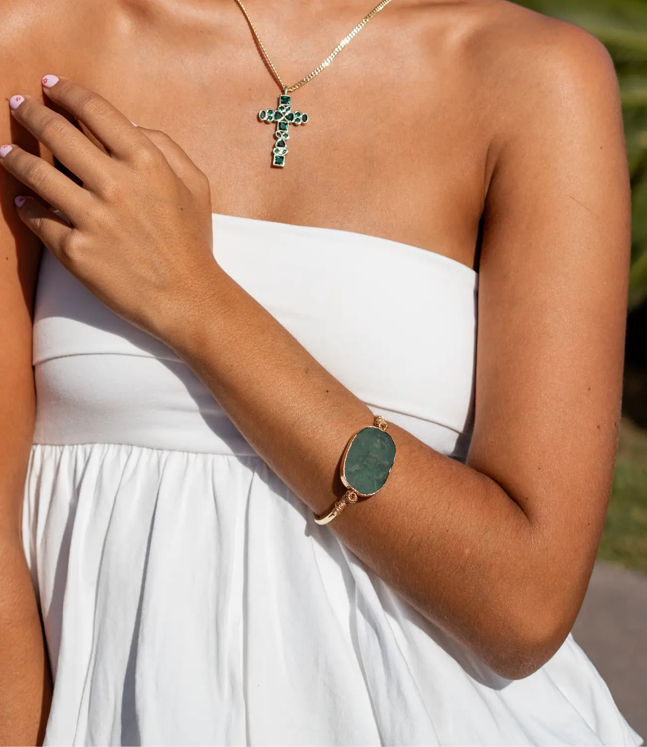 Gold-Plated Green Moss Agate Bracelet PHOEBE'S 