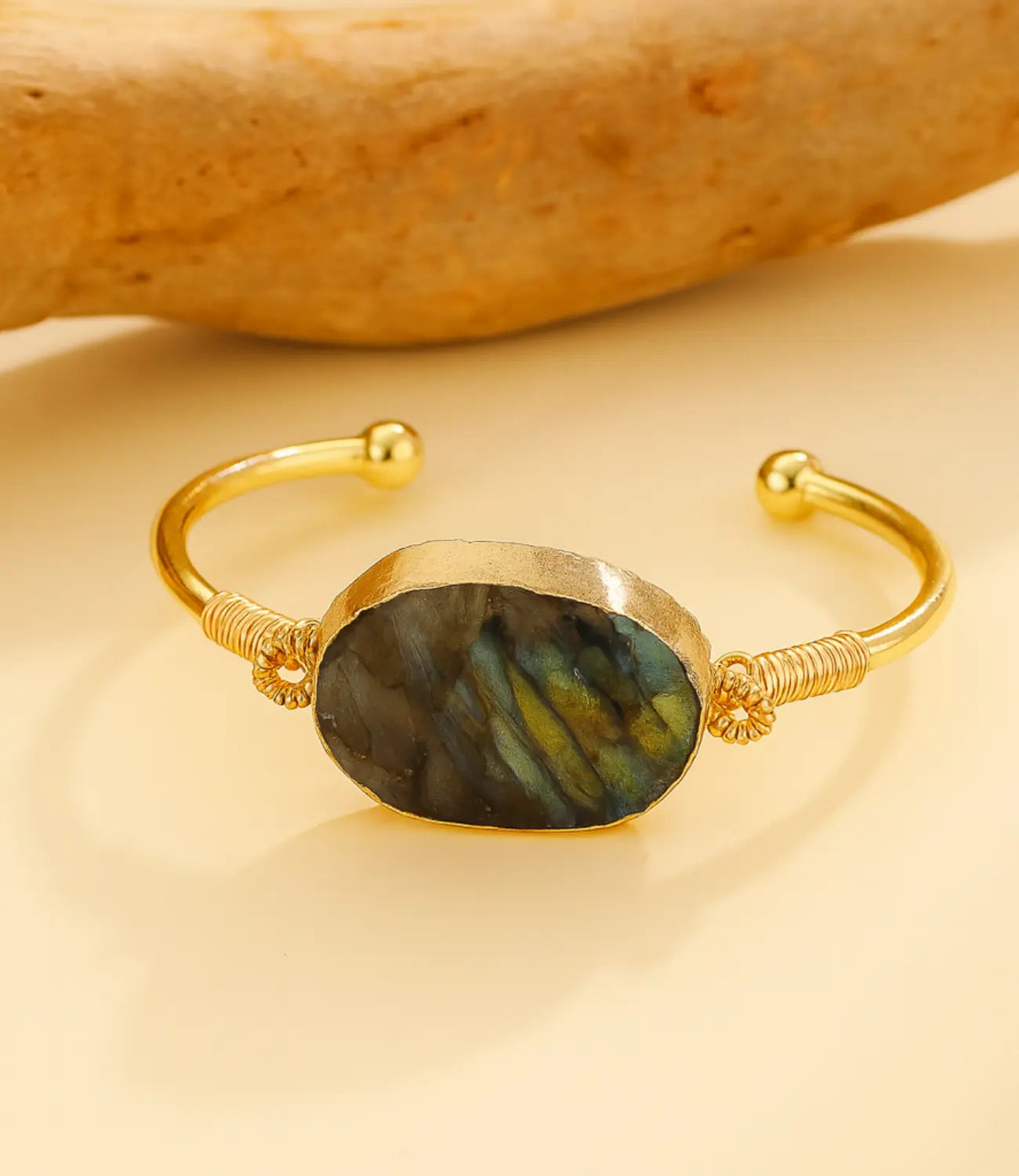 Gold-Plated Iridescent Labradorite Open Bangle PHOEBE'S 