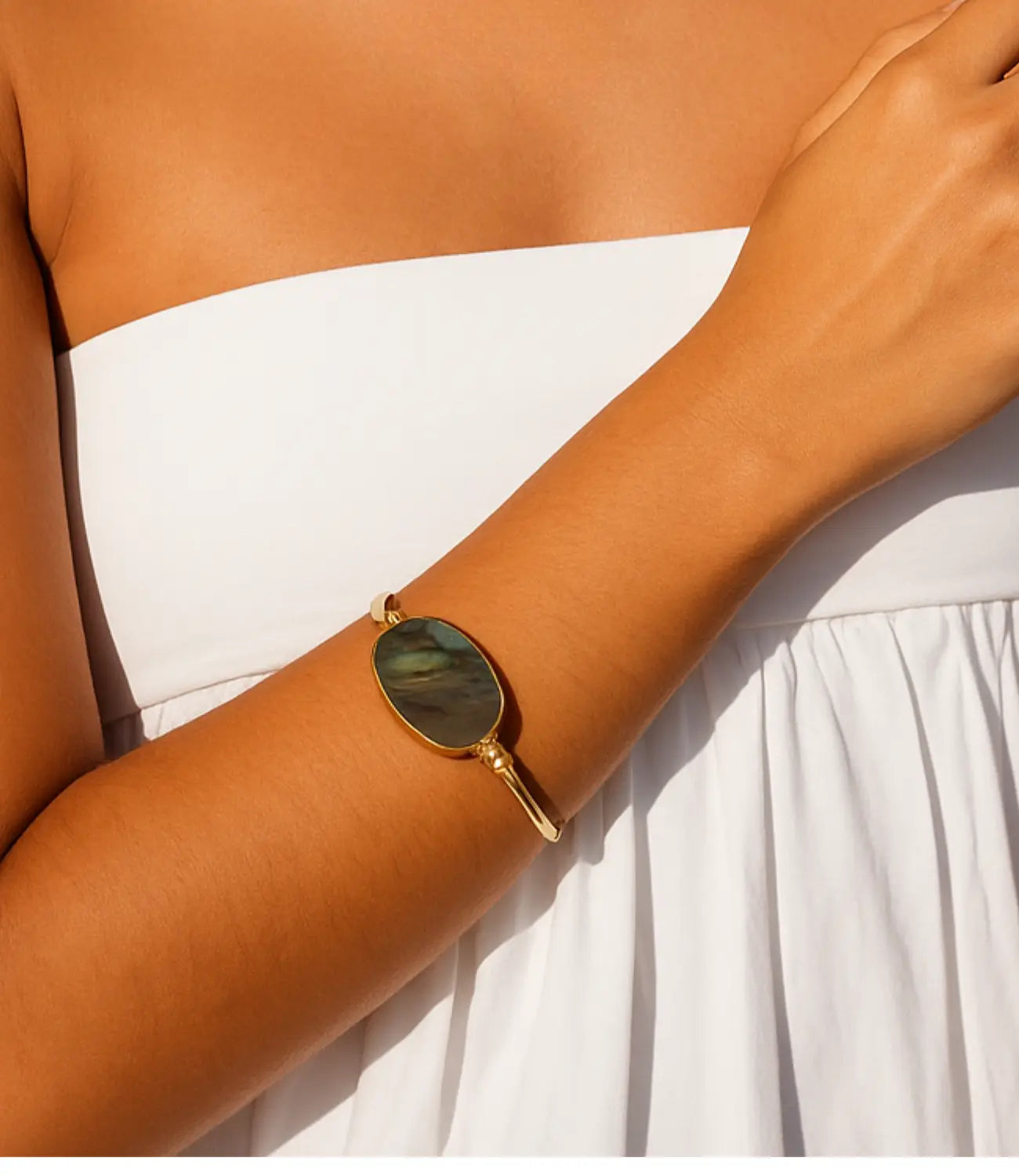 Gold-Plated Iridescent Labradorite Open Bangle PHOEBE'S 