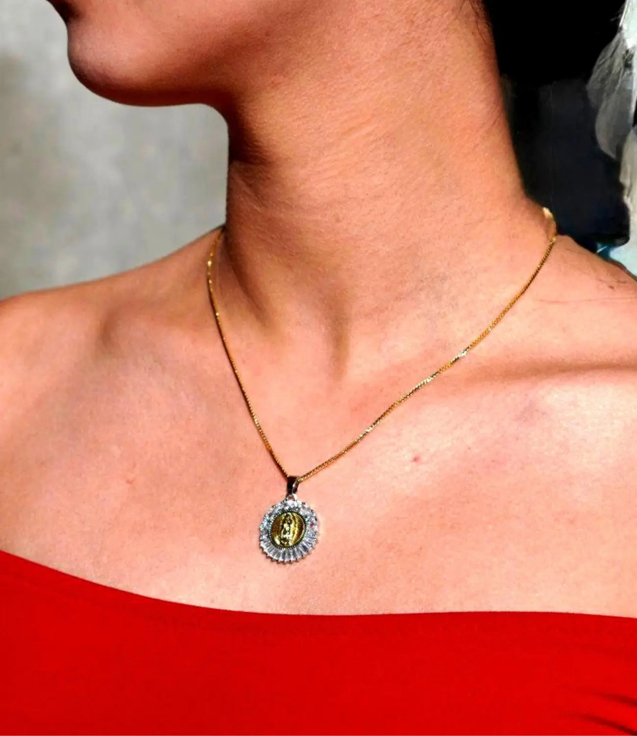 Gold-Plated Two-Tone Medal of the Virgin Mary Necklace PHOEBE'S 