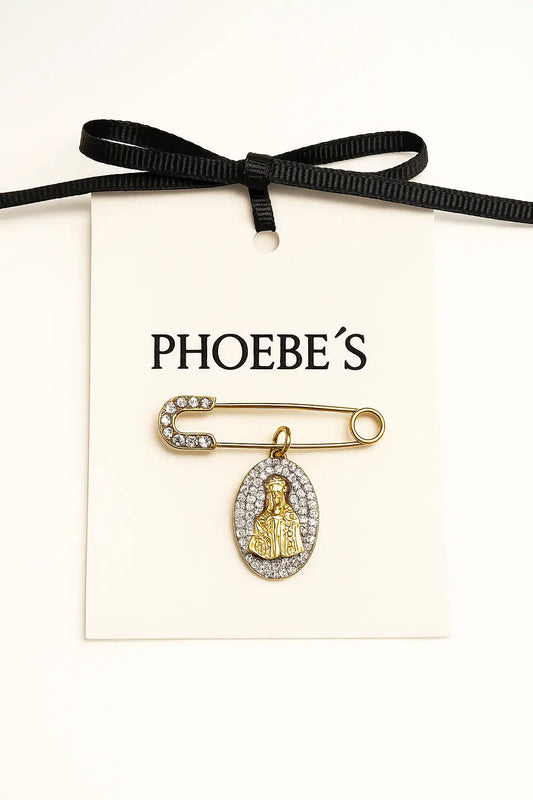 Gold-Plated Virgin Mary Medal Brooch — Protection and Light PHOEBE'S 