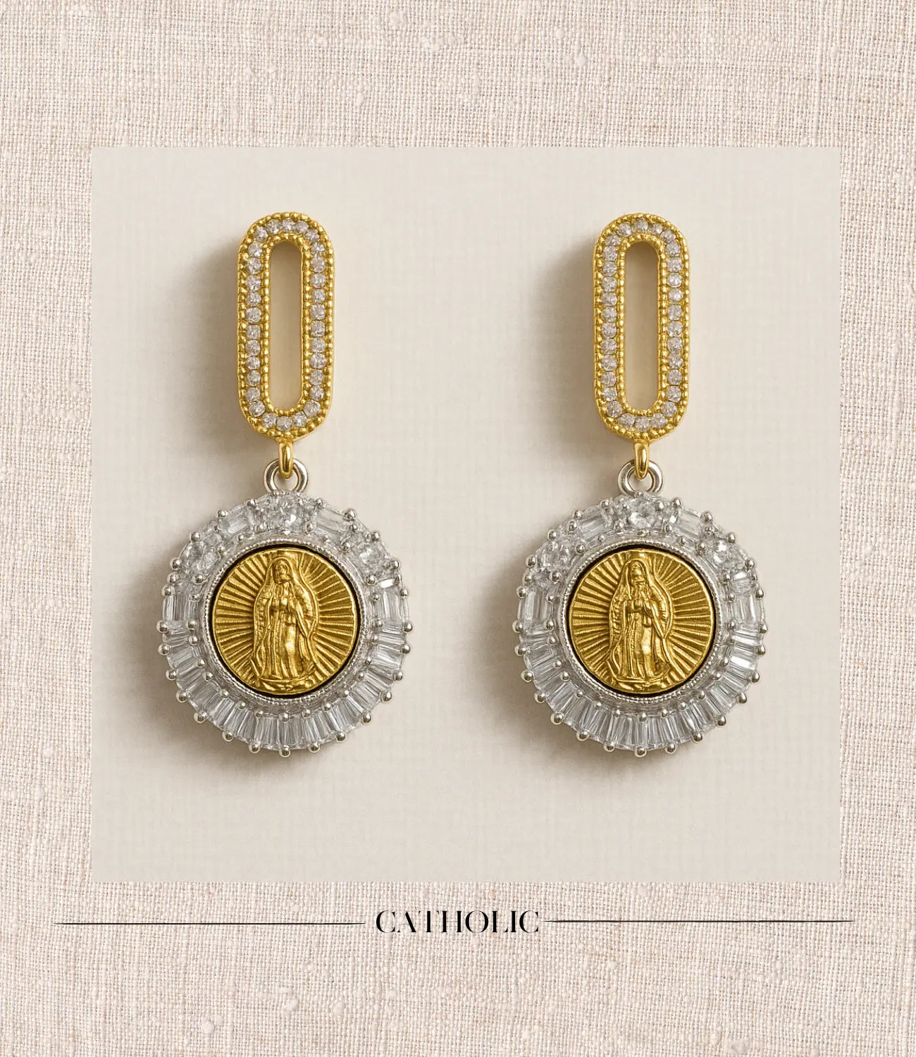 Gold-Plated Virgin Mary Medal Earrings PHOEBE'S 
