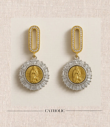 Gold-Plated Virgin Mary Medal Earrings PHOEBE'S 