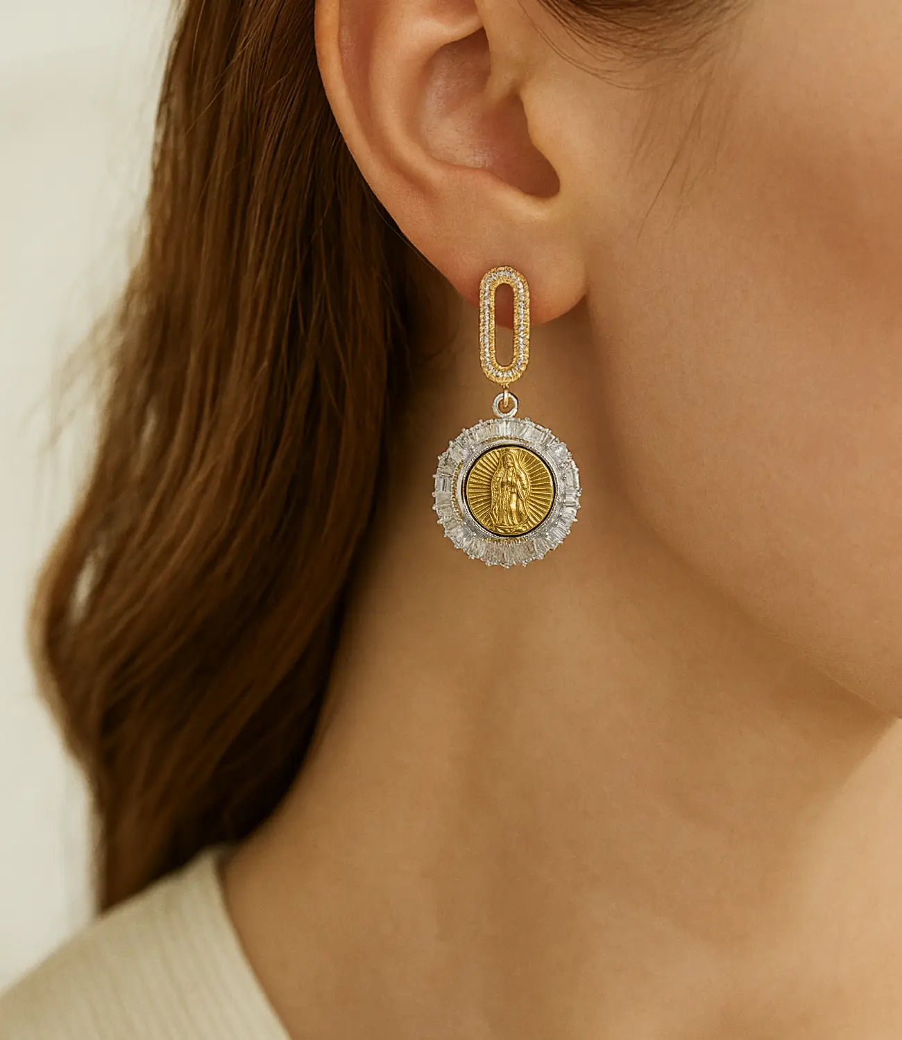 Gold-Plated Virgin Mary Medal Earrings PHOEBE'S 