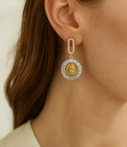 Gold-Plated Virgin Mary Medal Earrings PHOEBE'S 