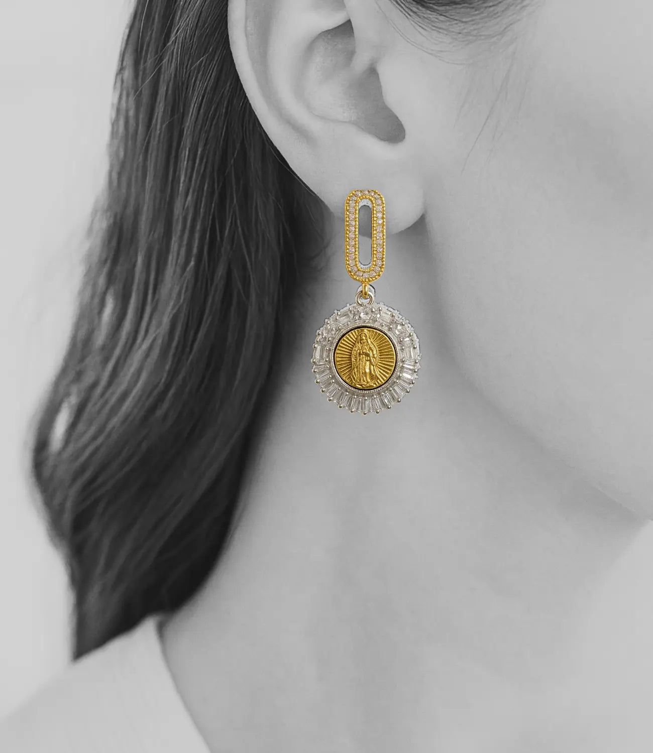 Gold-Plated Virgin Mary Medal Earrings PHOEBE'S 