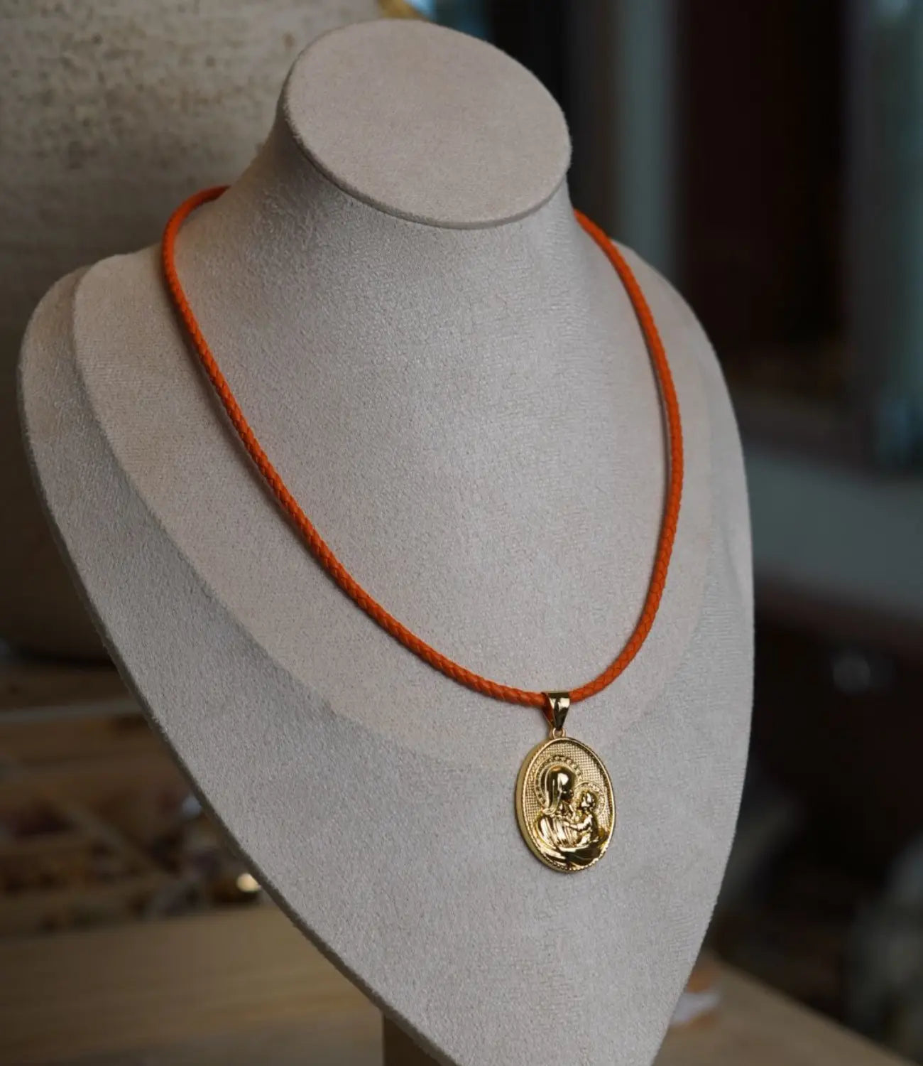 Gold Religious Pendant with Colored Cord – Classic Medals PHOEBE'S 