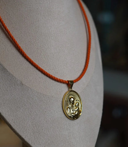 Gold Religious Pendant with Colored Cord – Classic Medals PHOEBE'S 