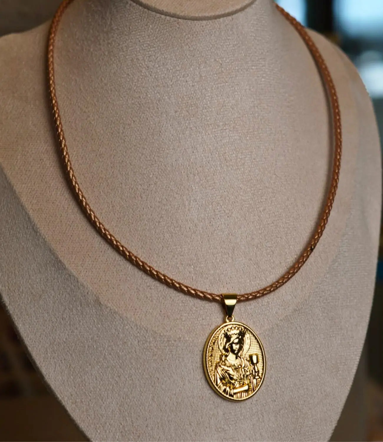 Gold Religious Pendant with Colored Cord – Classic Medals PHOEBE'S 