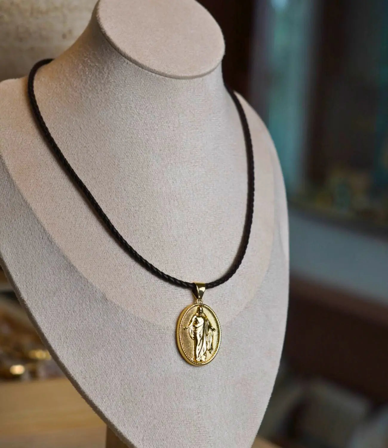 Gold Religious Pendant with Colored Cord – Classic Medals PHOEBE'S 