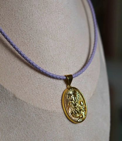 Gold Religious Pendant with Colored Cord – Classic Medals PHOEBE'S 