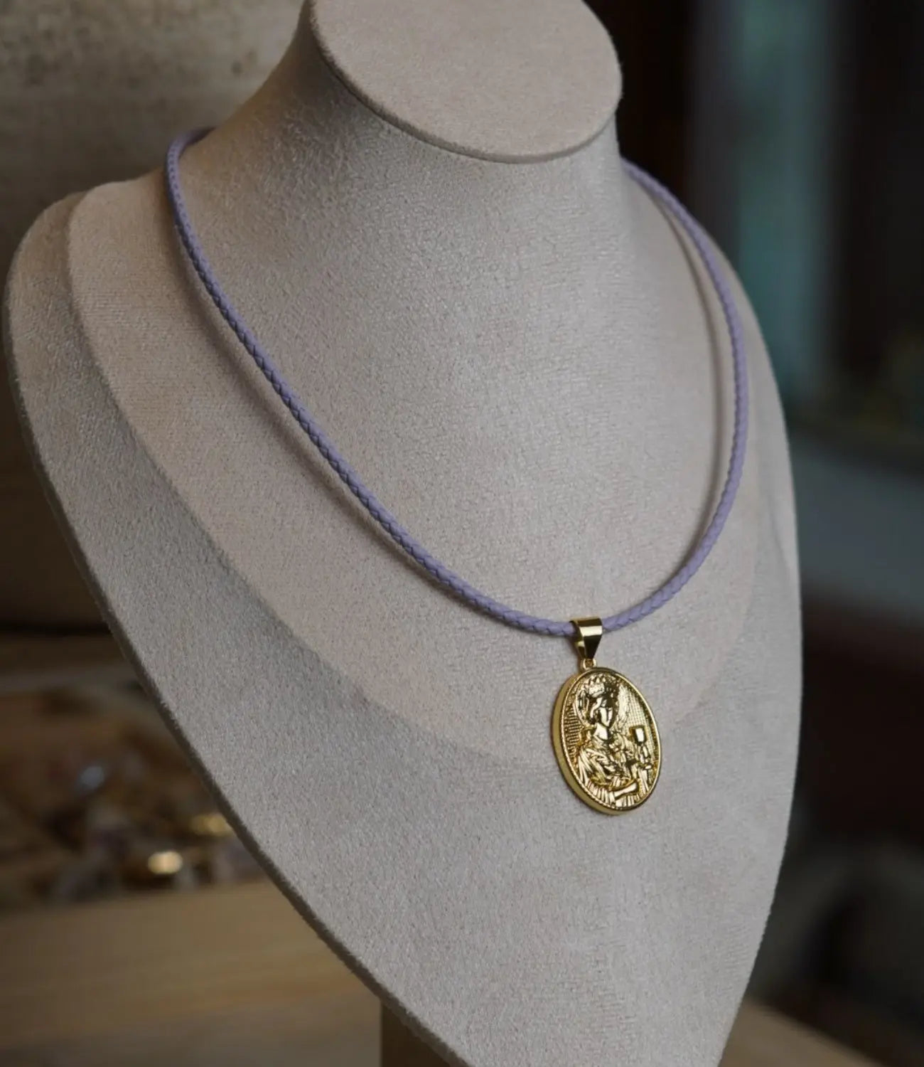 Gold Religious Pendant with Colored Cord – Classic Medals PHOEBE'S 