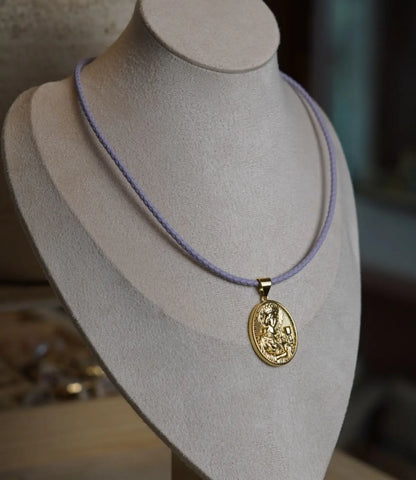 Gold Religious Pendant with Colored Cord – Classic Medals PHOEBE'S 