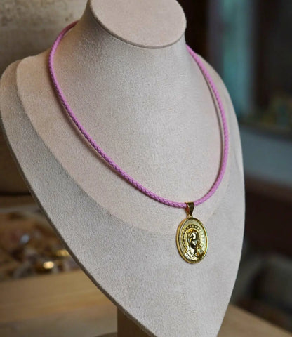 Gold Religious Pendant with Colored Cord – Classic Medals PHOEBE'S 