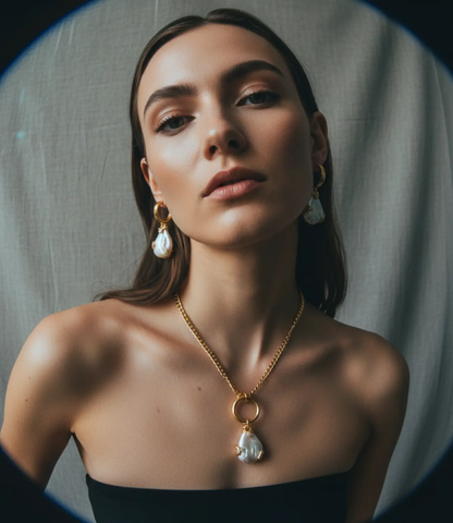 Gold Set with Baroque Pearls and Zirconia Details PHOEBE'S 