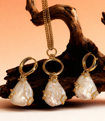 Gold Set with Baroque Pearls and Zirconia Details PHOEBE'S 