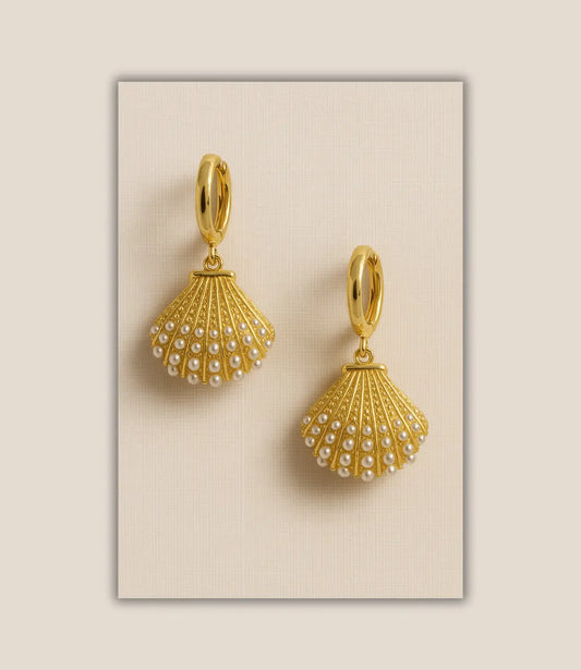 Gold Shell Earrings with Pearls – Marine Elegance PHOEBE'S 