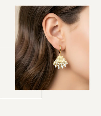 Gold Shell Earrings with Pearls – Marine Elegance PHOEBE'S 