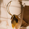 Gold Statement Choker, Leaf Charm, Anniversary Gift