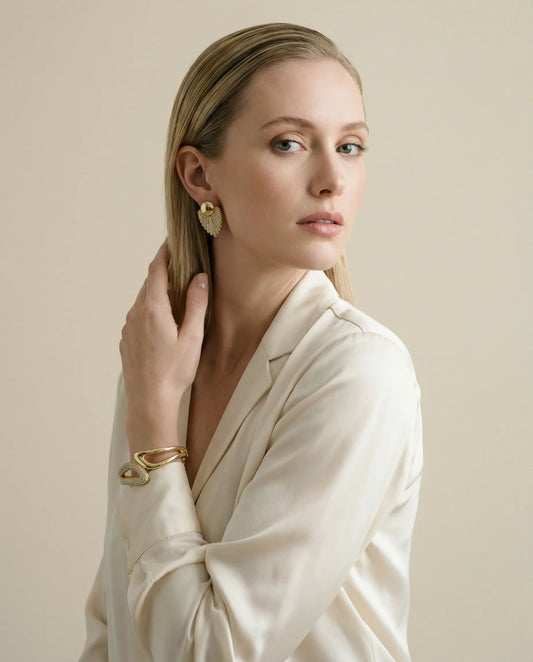 Golden Aurora Set — Sculptural Bracelet and Crystal Earrings PHOEBE'S 