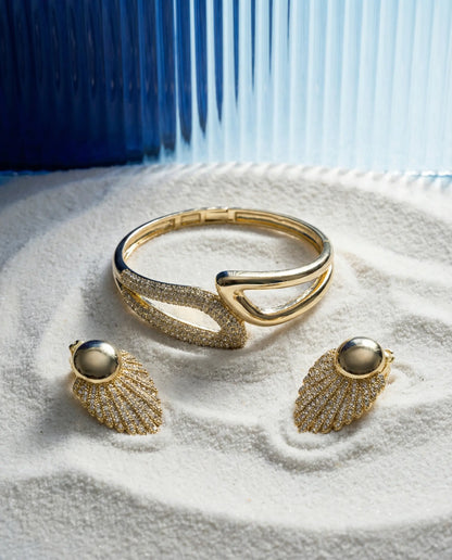 Golden Aurora Set — Sculptural Bracelet and Crystal Earrings PHOEBE'S 