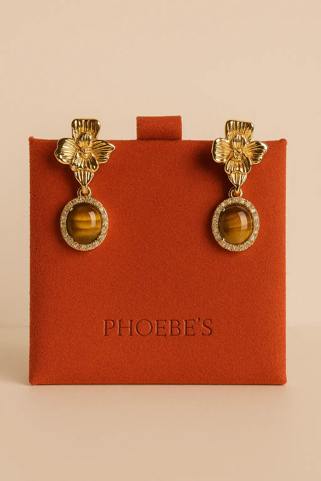 Golden Flower Earrings with Tiger's Eye PHOEBE'S 