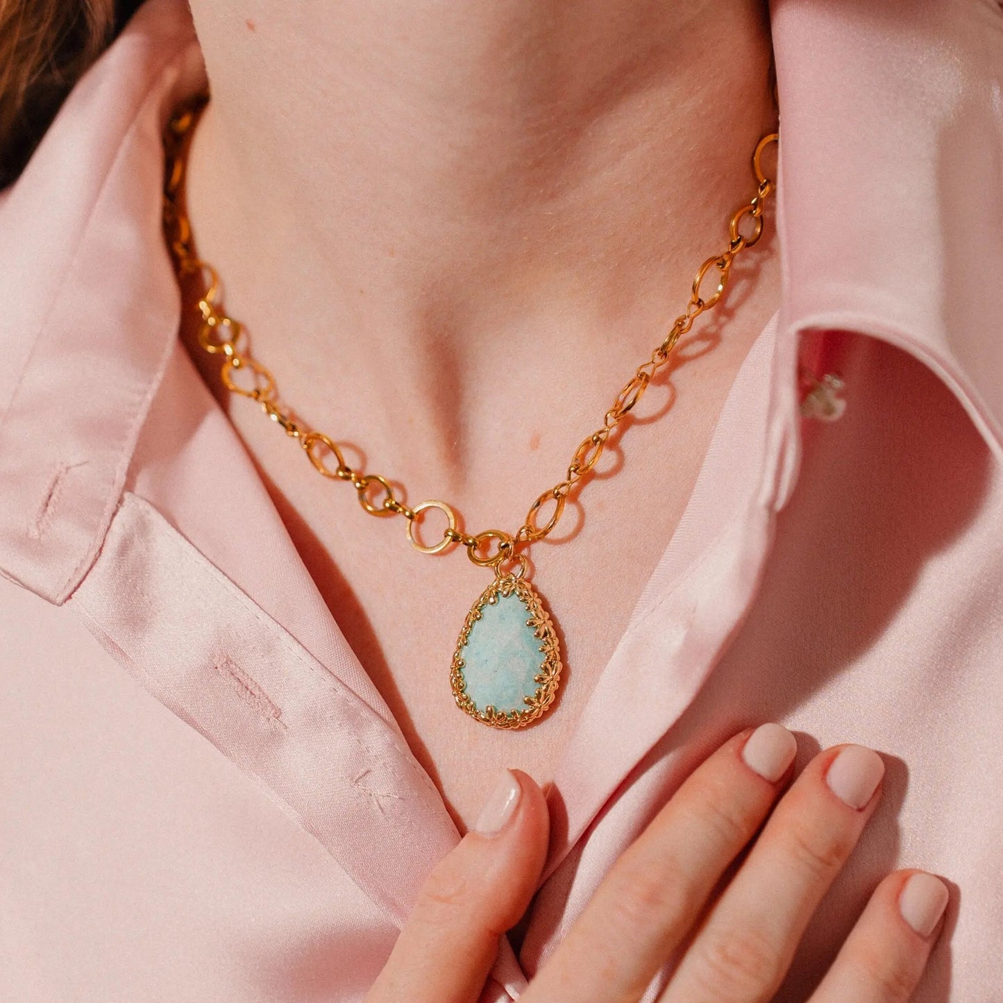 Green Stone Necklace, Amazonite Pendant, Set Jewelry