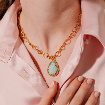 Green Stone Necklace, Amazonite Pendant, Set Jewelry