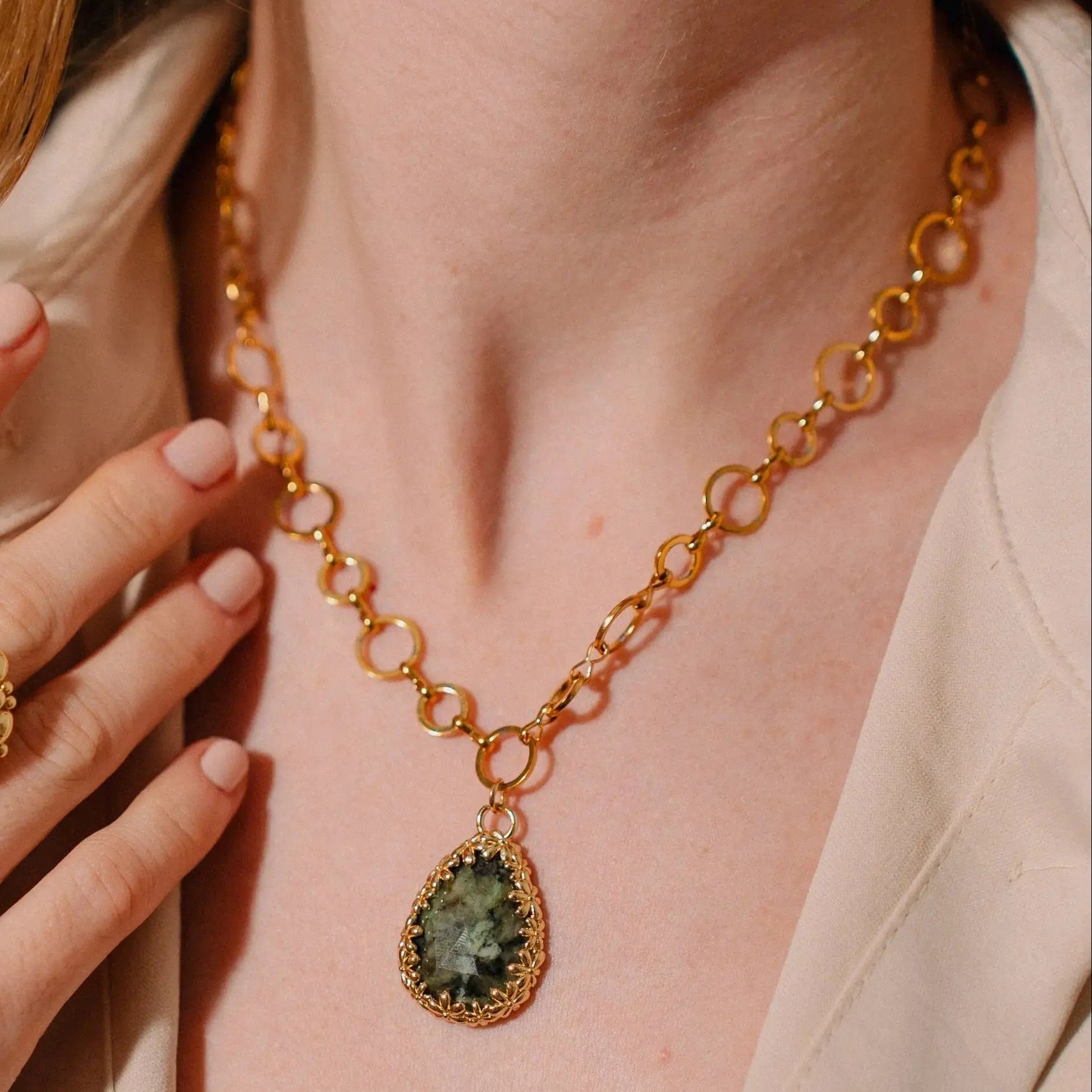 Green Stone Necklace, Amazonite Pendant, Set Jewelry