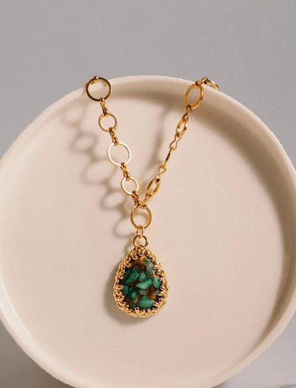 Green Stone Necklace, Amazonite Pendant, Set Jewelry