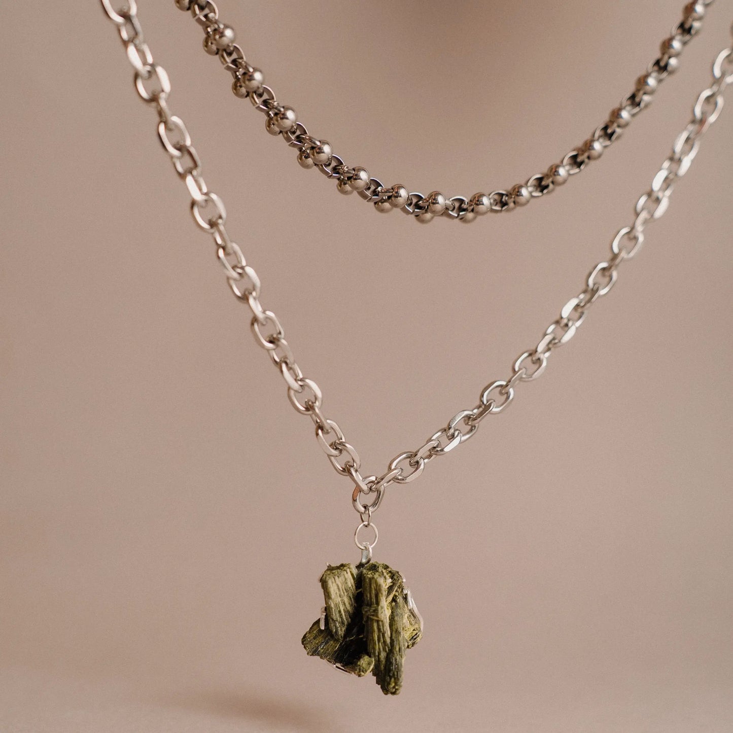 Green Tourmaline Necklace, Raw Stone Pendant, Spiritual Jewelry